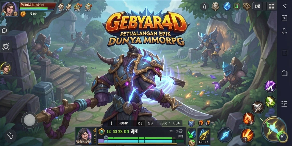 Tampilan gameplay GEBYAR4D yang menampilkan pertarungan epik dalam dunia MMORPG.
