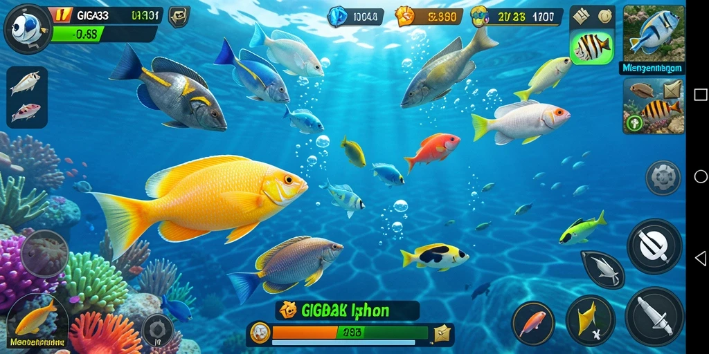 Screenshot gameplay GIGA33 menampilkan aksi menembak ikan yang seru.