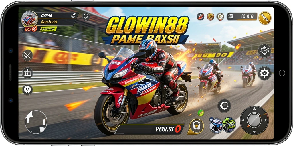 Screenshot dari gameplay GLOWIN88 menampilkan balapan motor yang mendebarkan.