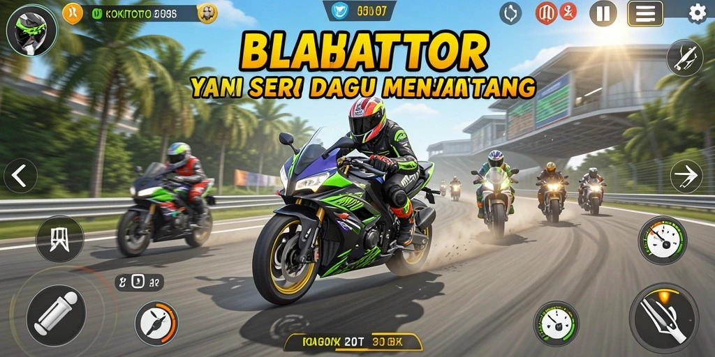Tampilan gameplay KOKITOTO dengan balapan motor yang mendebarkan.