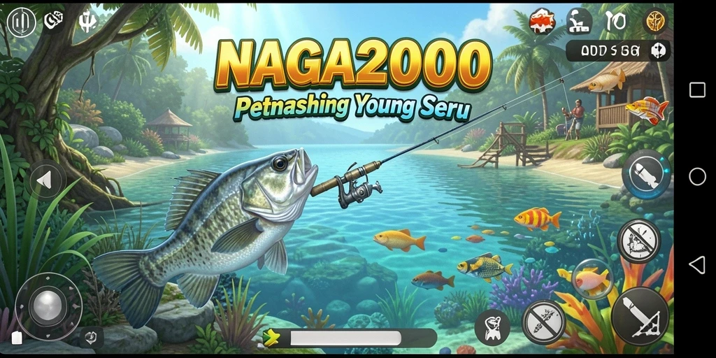 Screenshot menampilkan gameplay NAGA2000 yang seru saat memancing.