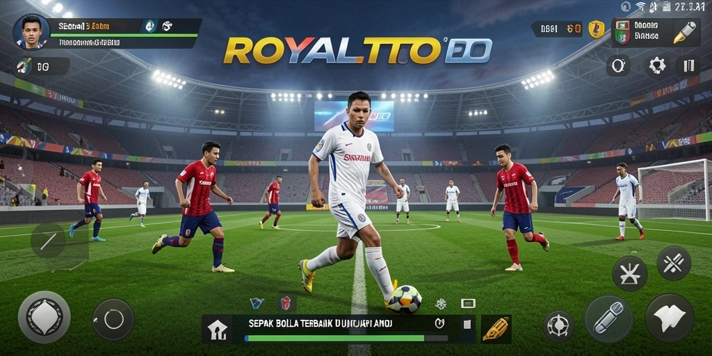 Tampilan gameplay <strong>ROYALTOTO</strong> yang penuh aksi sepak bola.